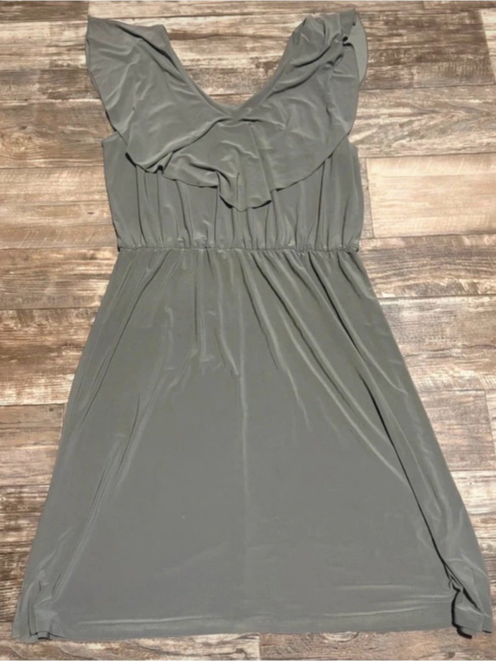 Sage Green Ruffle-Trim Midi Dress